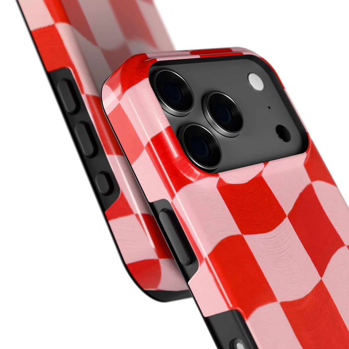 Golvende rode ruit hoesje voor iPhone 17 Pro, close-up