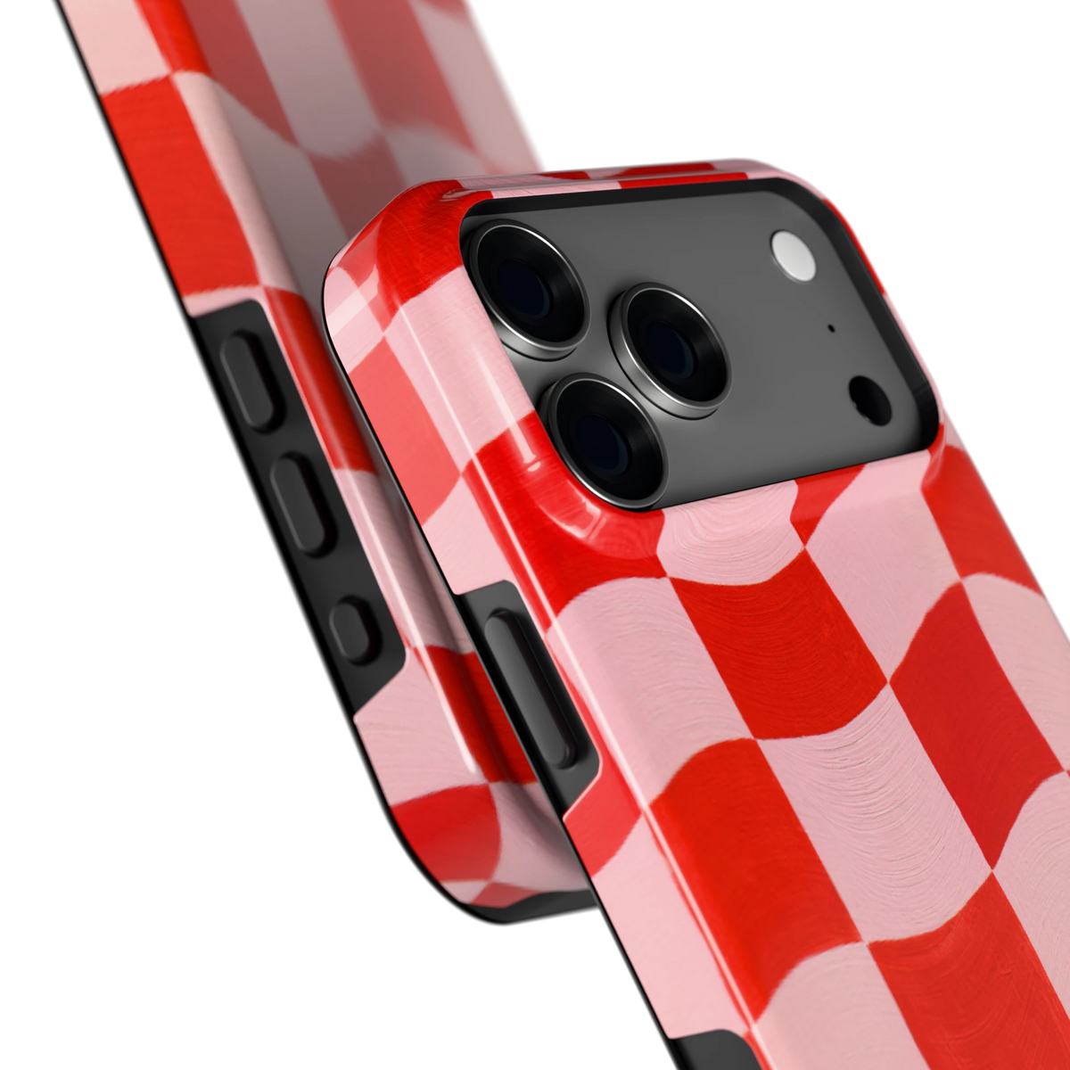 Golvende rode ruit hoesje voor iPhone 18 Pro Max, close-up