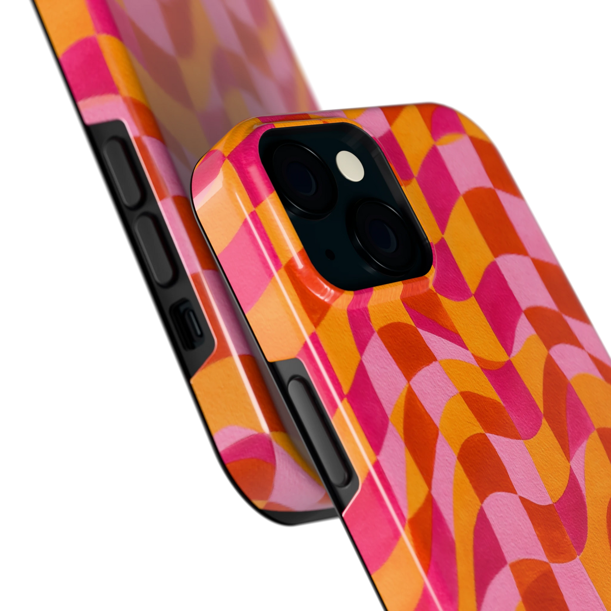 Golvende Blokken hoesje voor iPhone 15, close-up