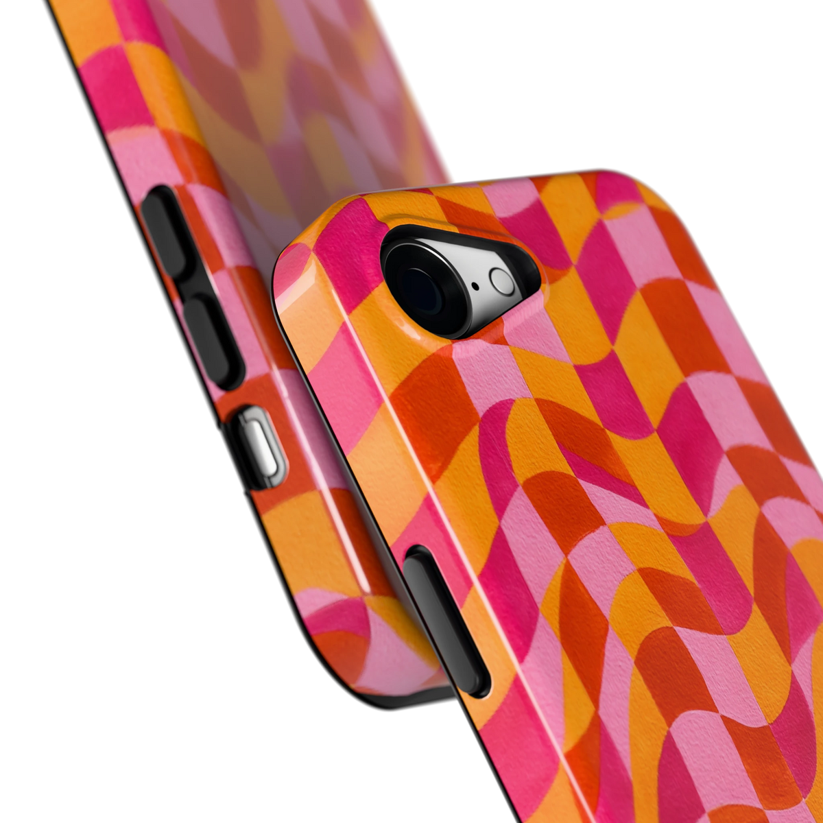 Golvende Blokken hoesje voor iPhone 16e, close-up