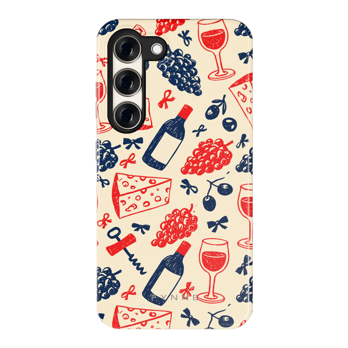 Wijn en Kaas Doodles hoesje voor Galaxy S23, achterkant