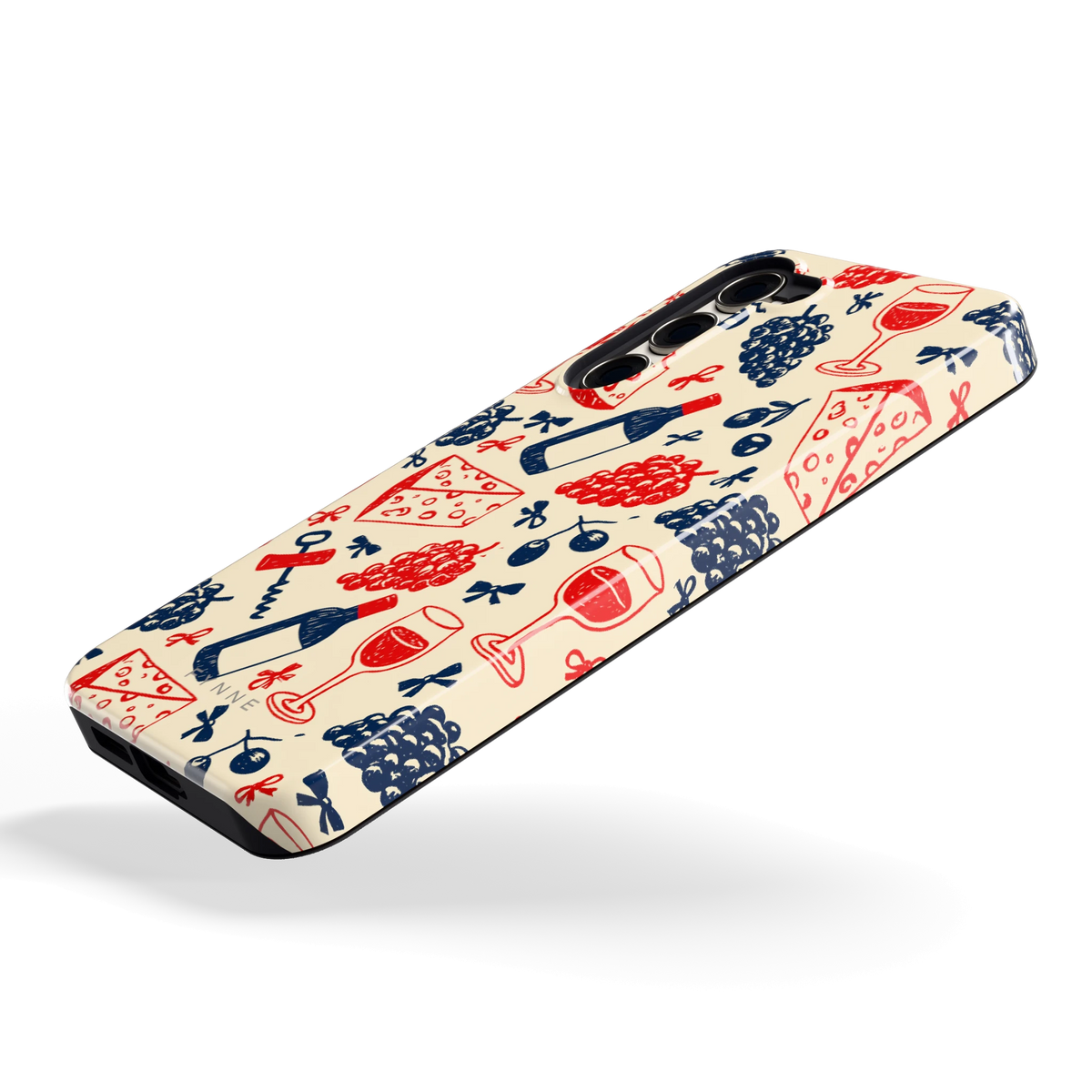Wijn en Kaas Doodles hoesje voor Galaxy S23+, schuin
