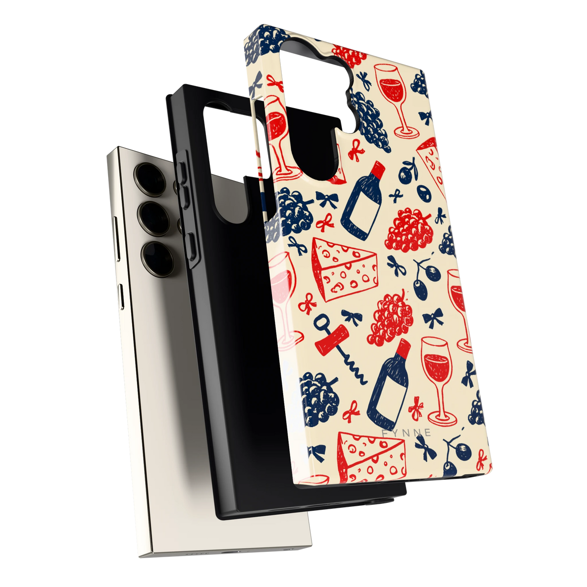 Wijn en Kaas Doodles hoesje voor Galaxy S23 Ultra, los van de telefoon