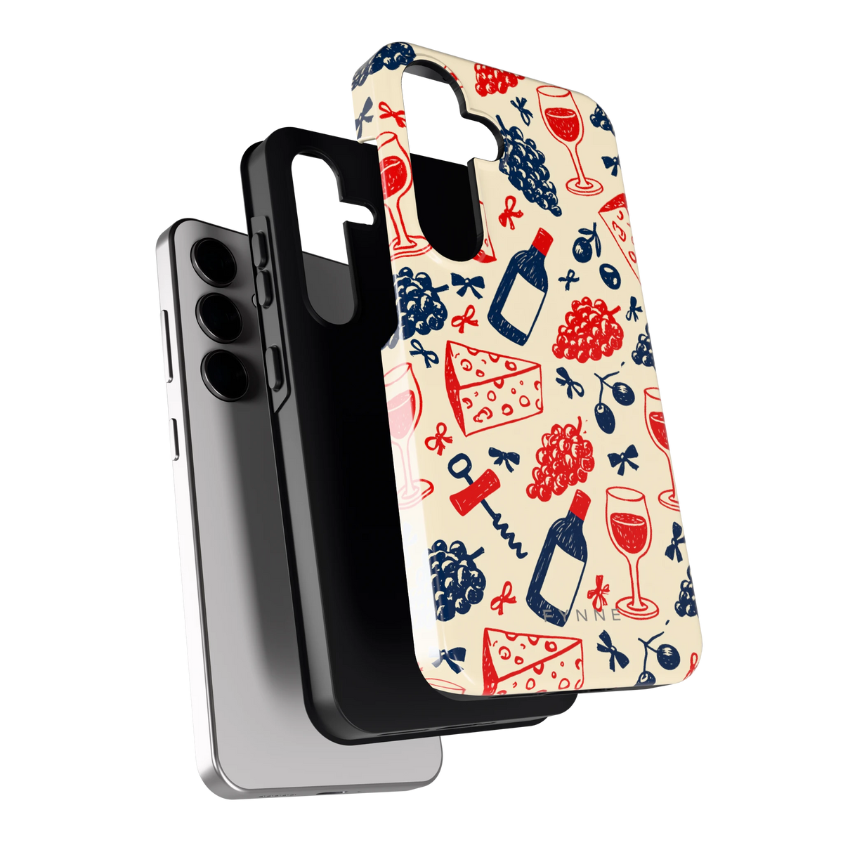 Wijn en Kaas Doodles hoesje voor Galaxy S24, los van de telefoon