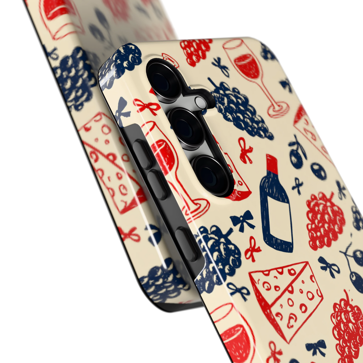 Wijn en Kaas Doodles hoesje voor Galaxy S24 FE, close-up