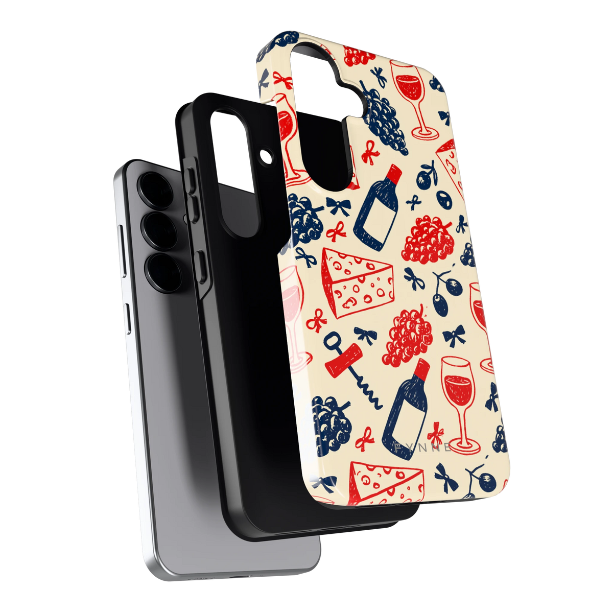 Wijn en Kaas Doodles hoesje voor Galaxy S25, los van de telefoon