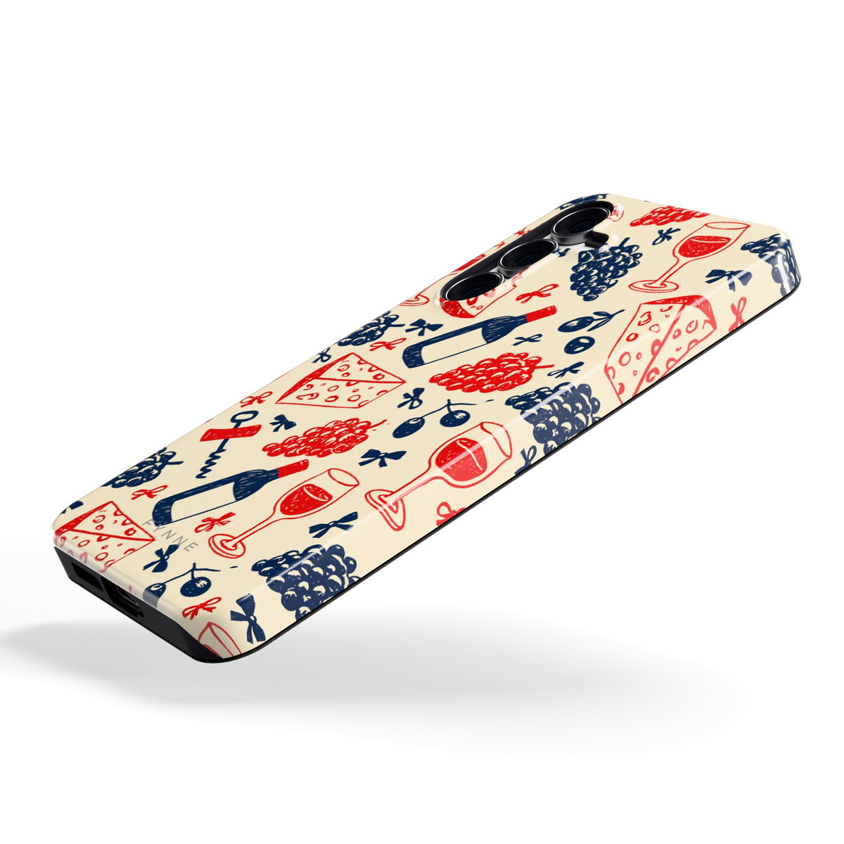 Wijn en Kaas Doodles hoesje voor Galaxy S25 FE, schuin