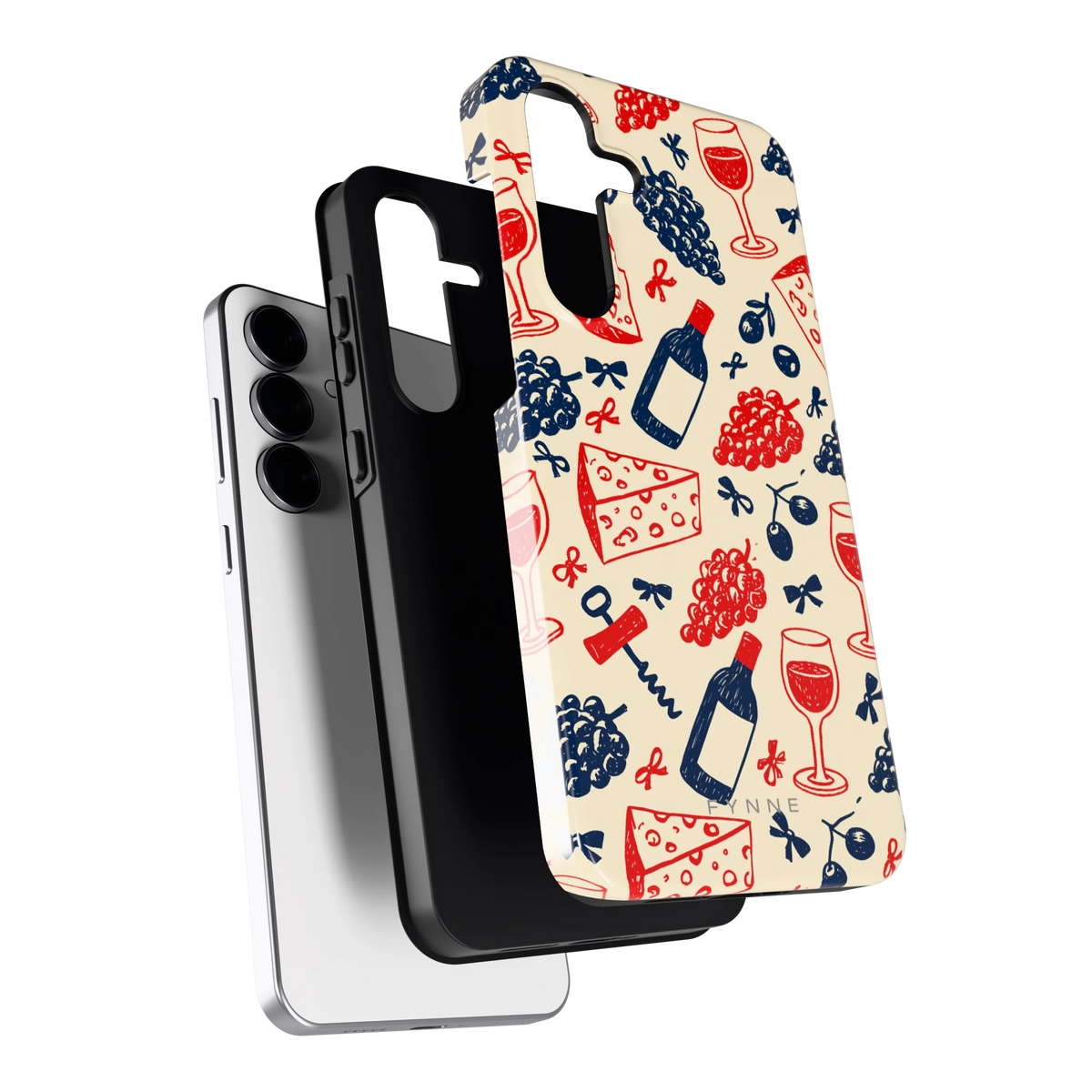 Wijn en Kaas Doodles hoesje voor Galaxy S25 FE, los van de telefoon