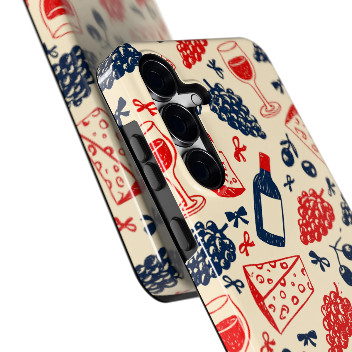 Wijn en Kaas Doodles hoesje voor Galaxy S25 FE, close-up