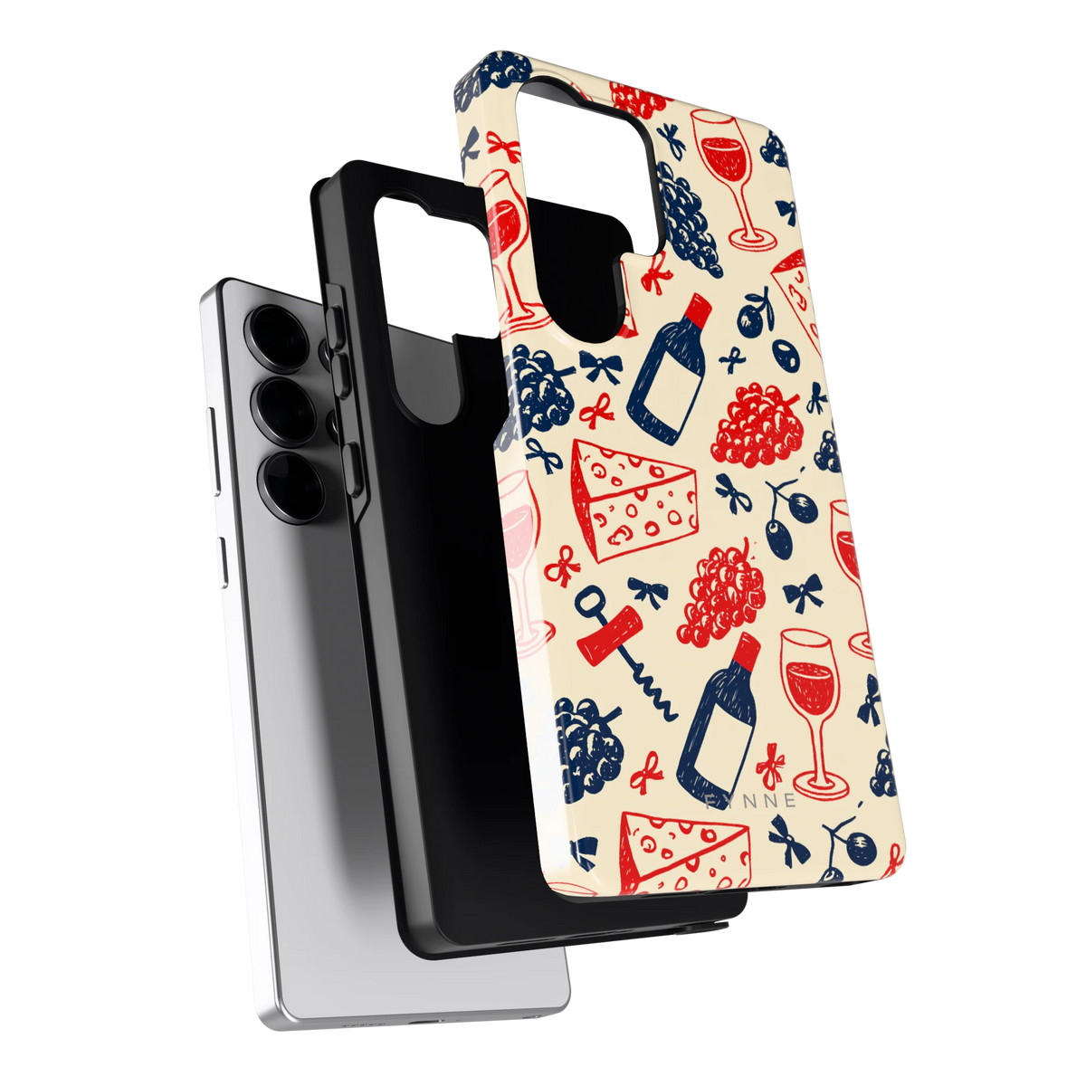 Wijn en Kaas Doodles hoesje voor Galaxy S25 Ultra, los van de telefoon