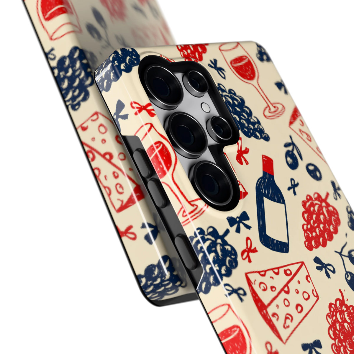 Wijn en Kaas Doodles hoesje voor Galaxy S25 Ultra, close-up