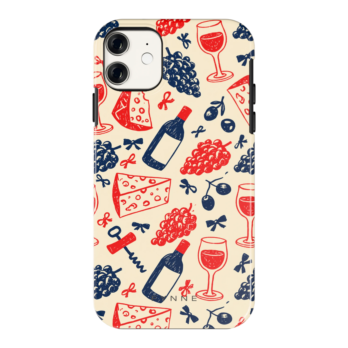 Wijn en Kaas Doodles hoesje voor iPhone 11, achterkant