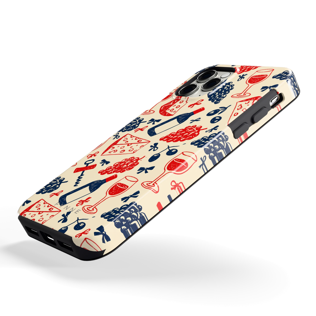 Wijn en Kaas Doodles hoesje voor iPhone 11 Pro, schuin