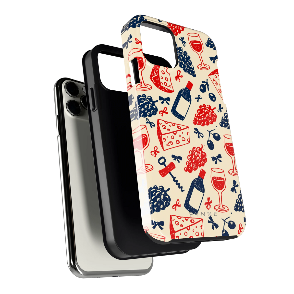 Wijn en Kaas Doodles hoesje voor iPhone 11 Pro, los van de telefoon
