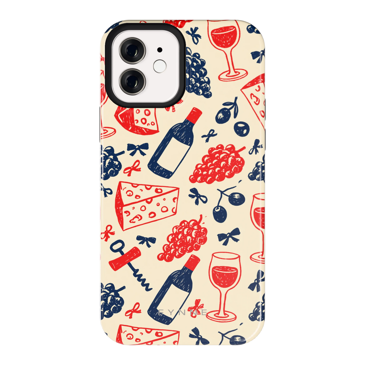 Wijn en Kaas Doodles hoesje voor iPhone 12, achterkant