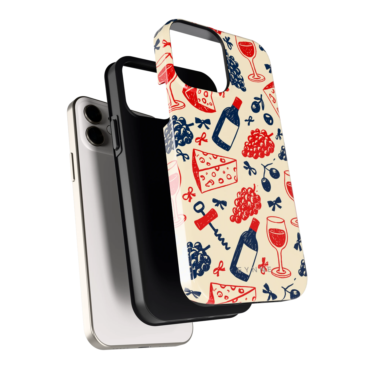 Wijn en Kaas Doodles hoesje voor iPhone 12, los van de telefoon