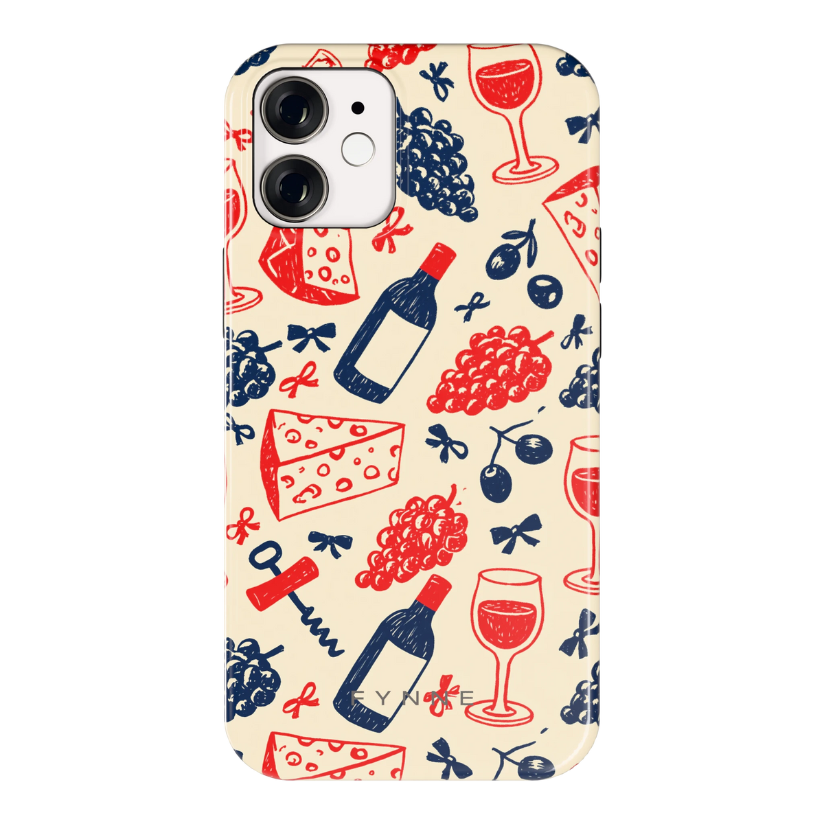 Wijn en Kaas Doodles hoesje voor iPhone 12 mini, achterkant