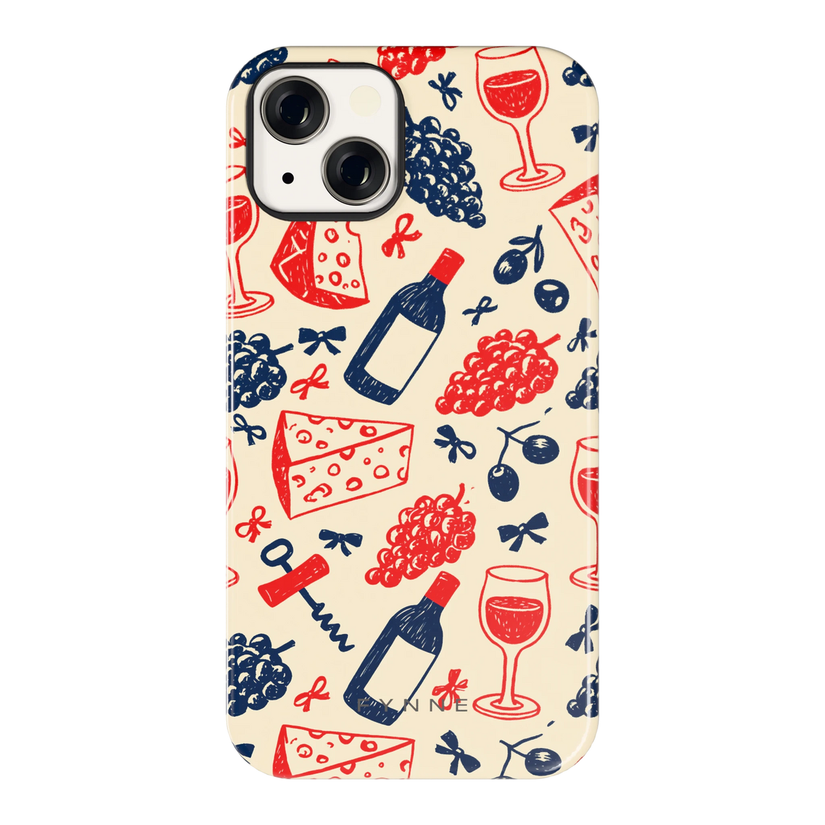 Wijn en Kaas Doodles hoesje voor iPhone 13, achterkant