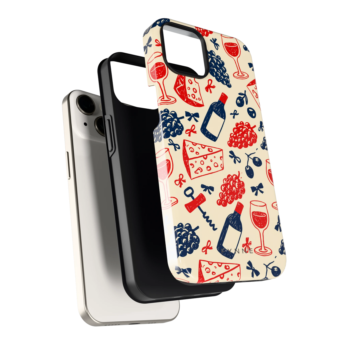 Wijn en Kaas Doodles hoesje voor iPhone 13, los van de telefoon