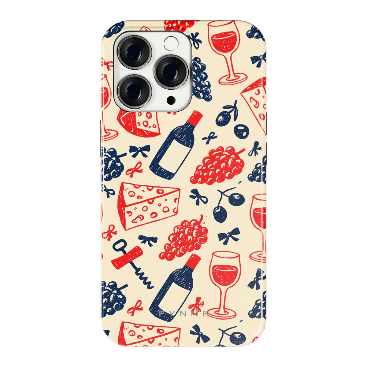 Wijn en Kaas Doodles hoesje voor iPhone 13 Pro, achterkant