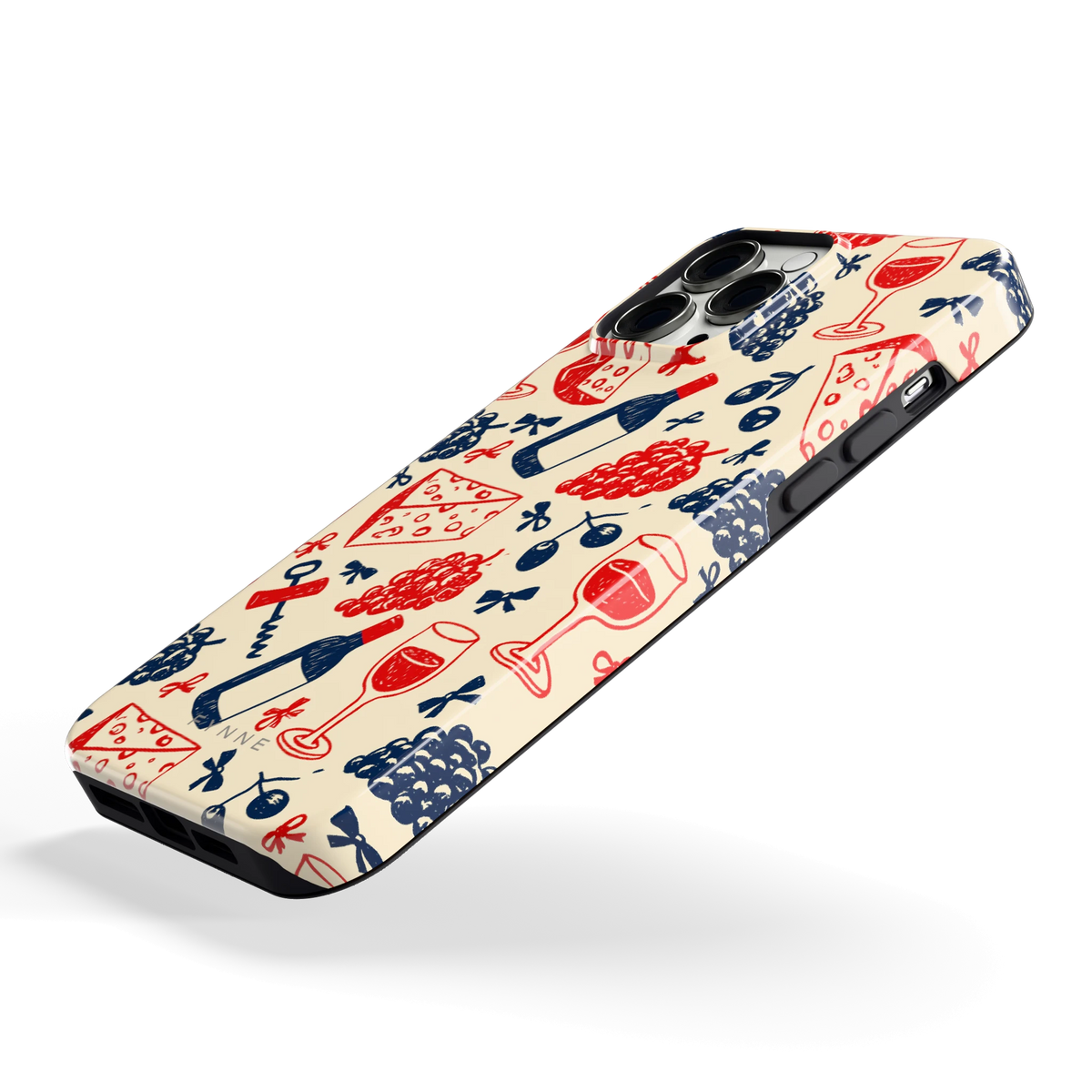 Wijn en Kaas Doodles hoesje voor iPhone 13 Pro Max, schuin