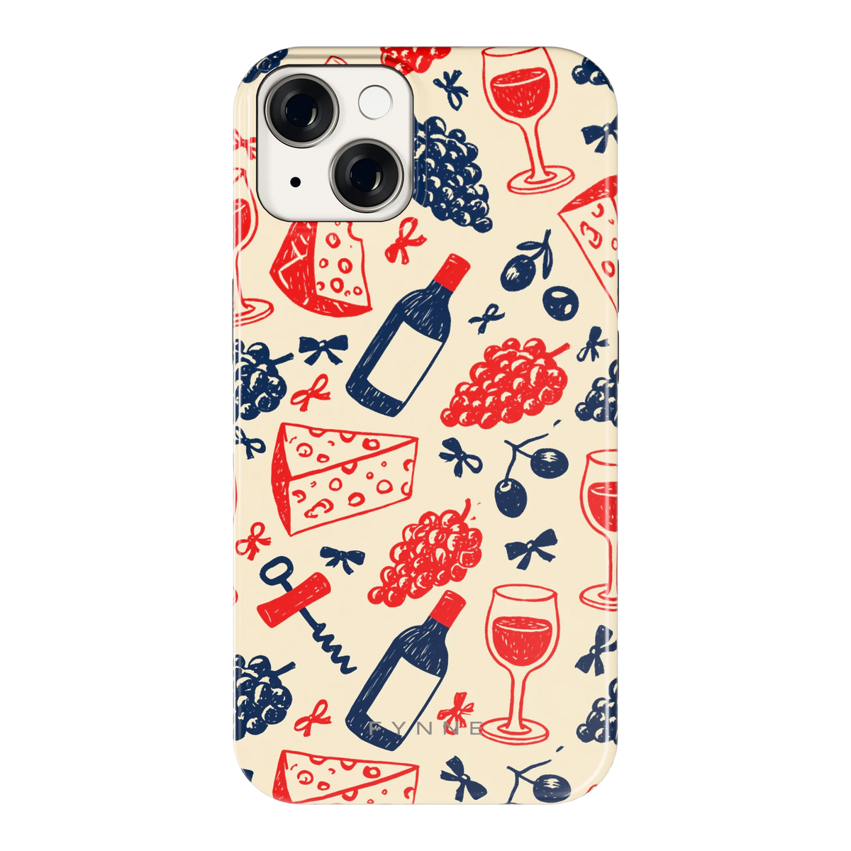 Wijn en Kaas Doodles hoesje voor iPhone 14, achterkant
