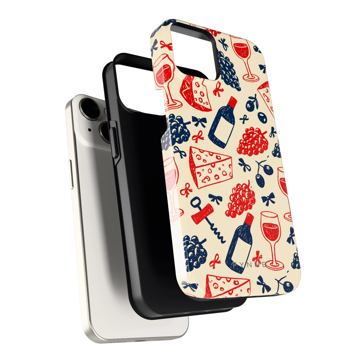 Wijn en Kaas Doodles hoesje voor iPhone 14, los van de telefoon