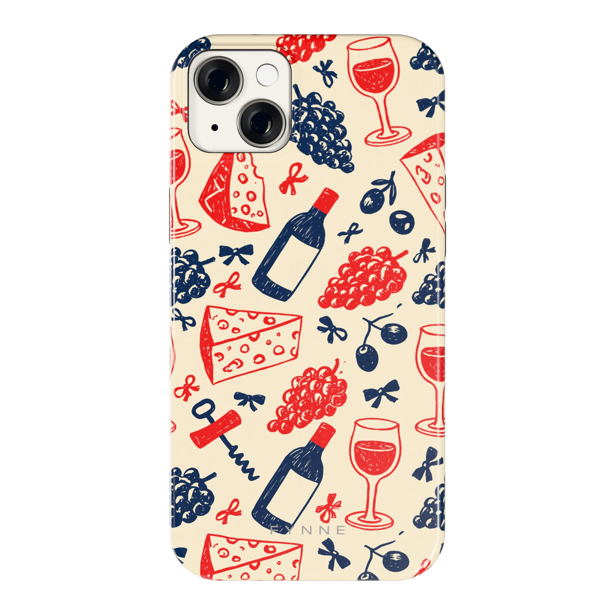Wijn en Kaas Doodles hoesje voor iPhone 14 Plus, achterkant
