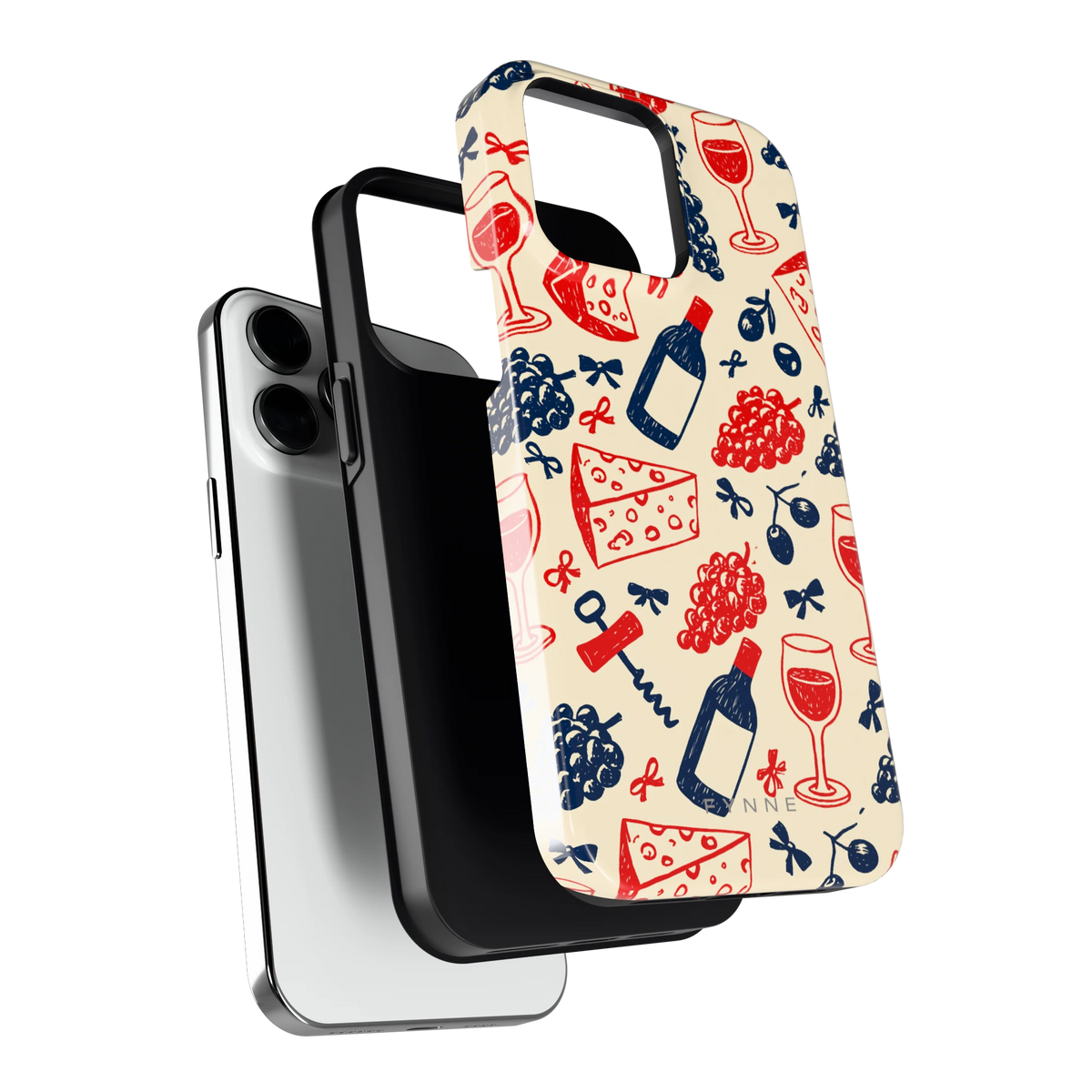 Wijn en Kaas Doodles hoesje voor iPhone 14 Pro Max, los van de telefoon