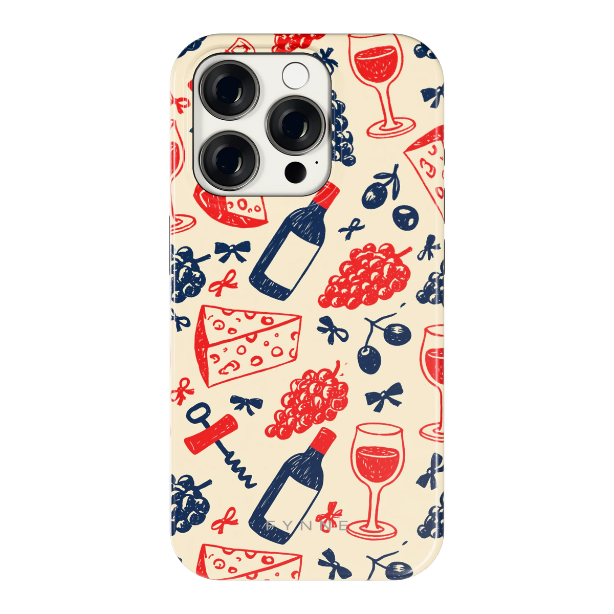 Wijn en Kaas Doodles hoesje voor iPhone 15 Pro, achterkant