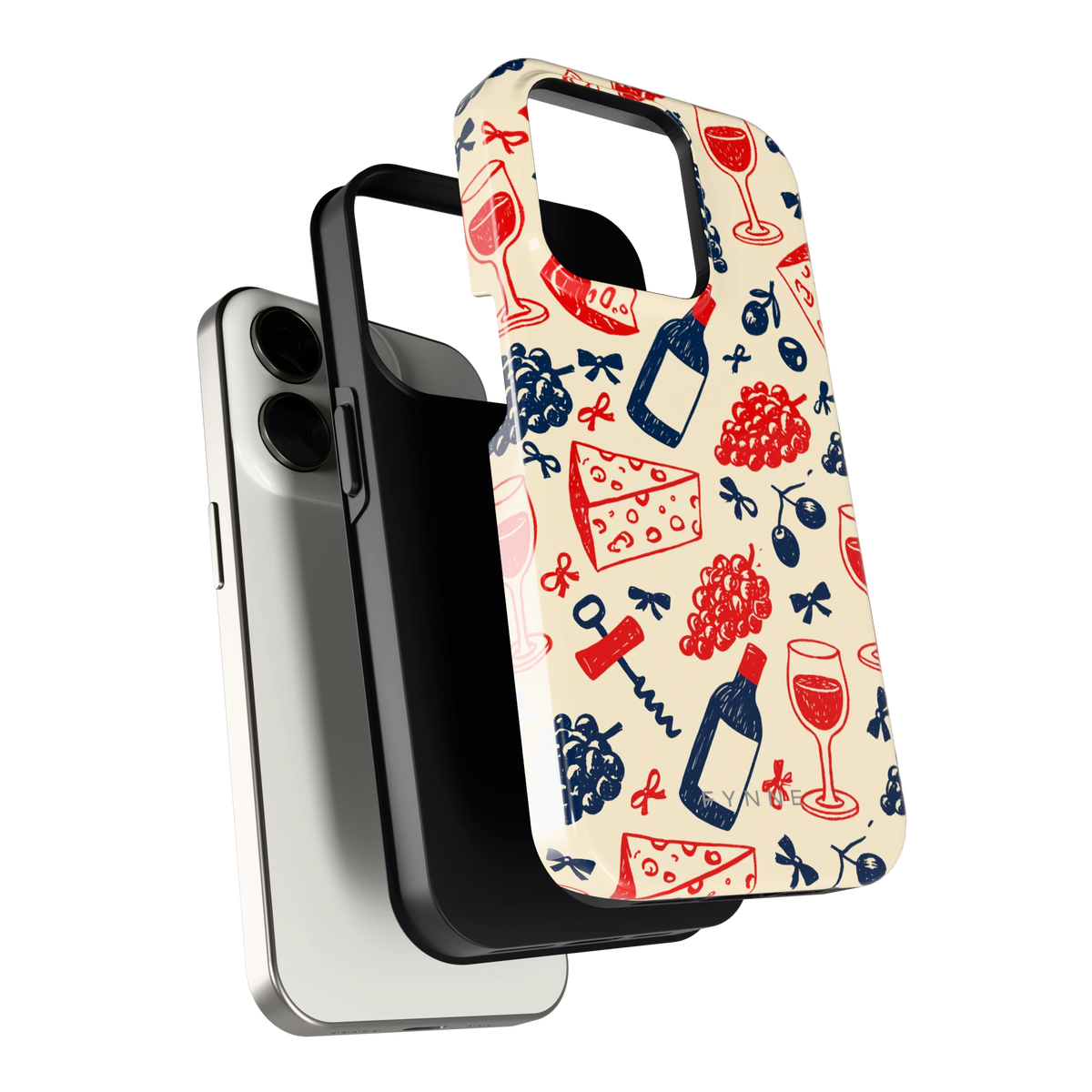 Wijn en Kaas Doodles hoesje voor iPhone 15 Pro, los van de telefoon