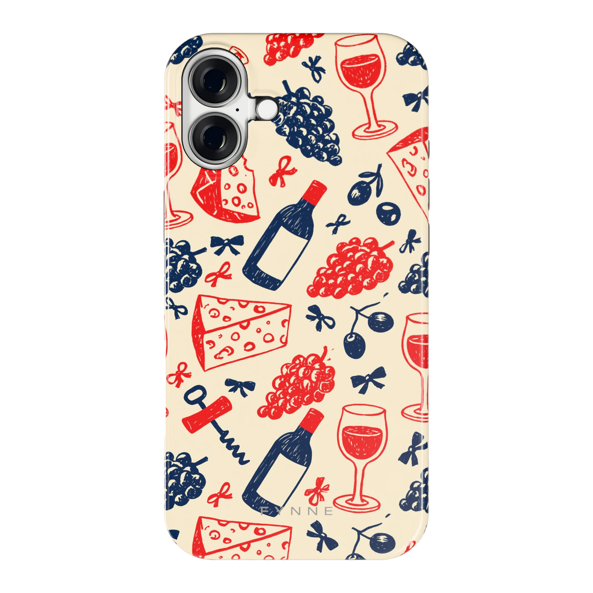 Wijn en Kaas Doodles hoesje voor iPhone 16 Plus, achterkant