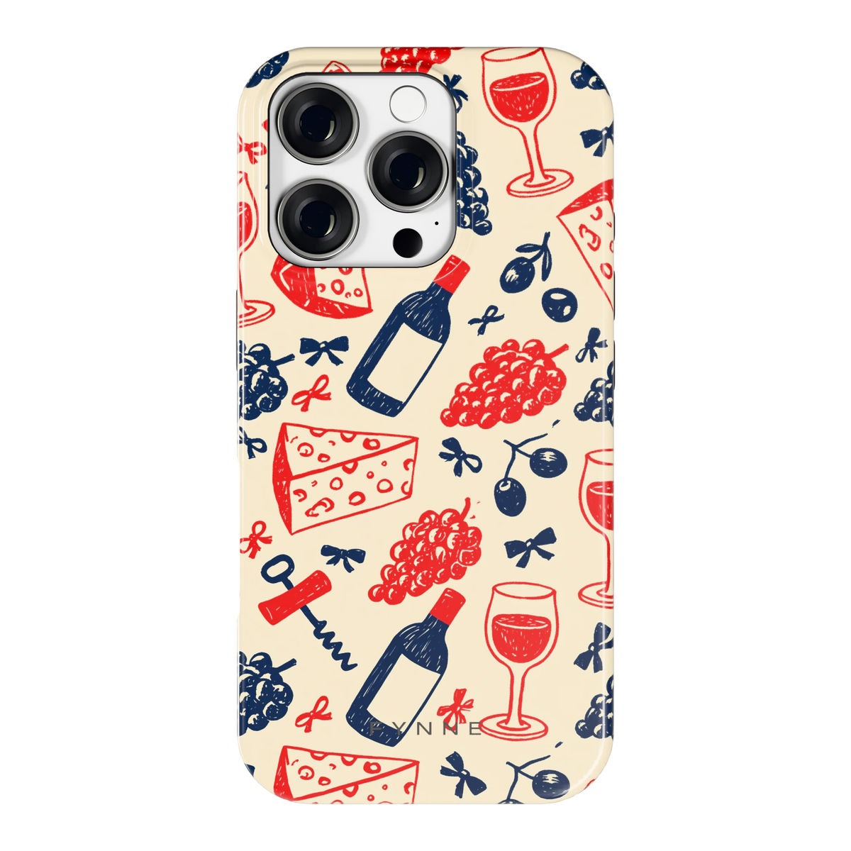 Wijn en Kaas Doodles hoesje voor iPhone 16 Pro, achterkant