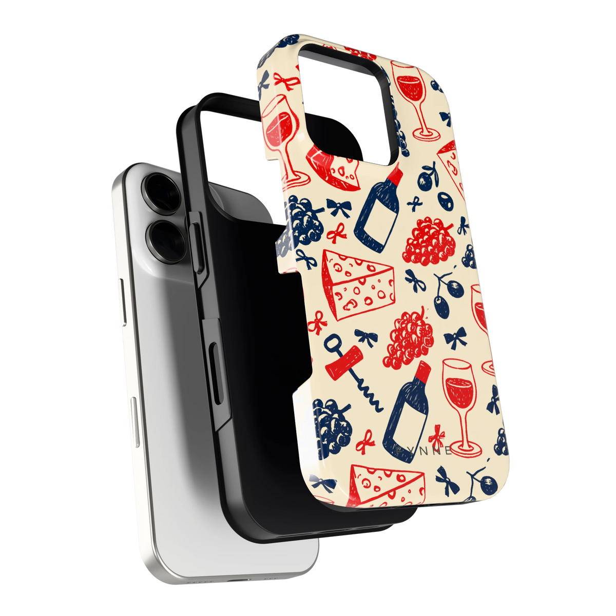 Wijn en Kaas Doodles hoesje voor iPhone 16 Pro, los van de telefoon