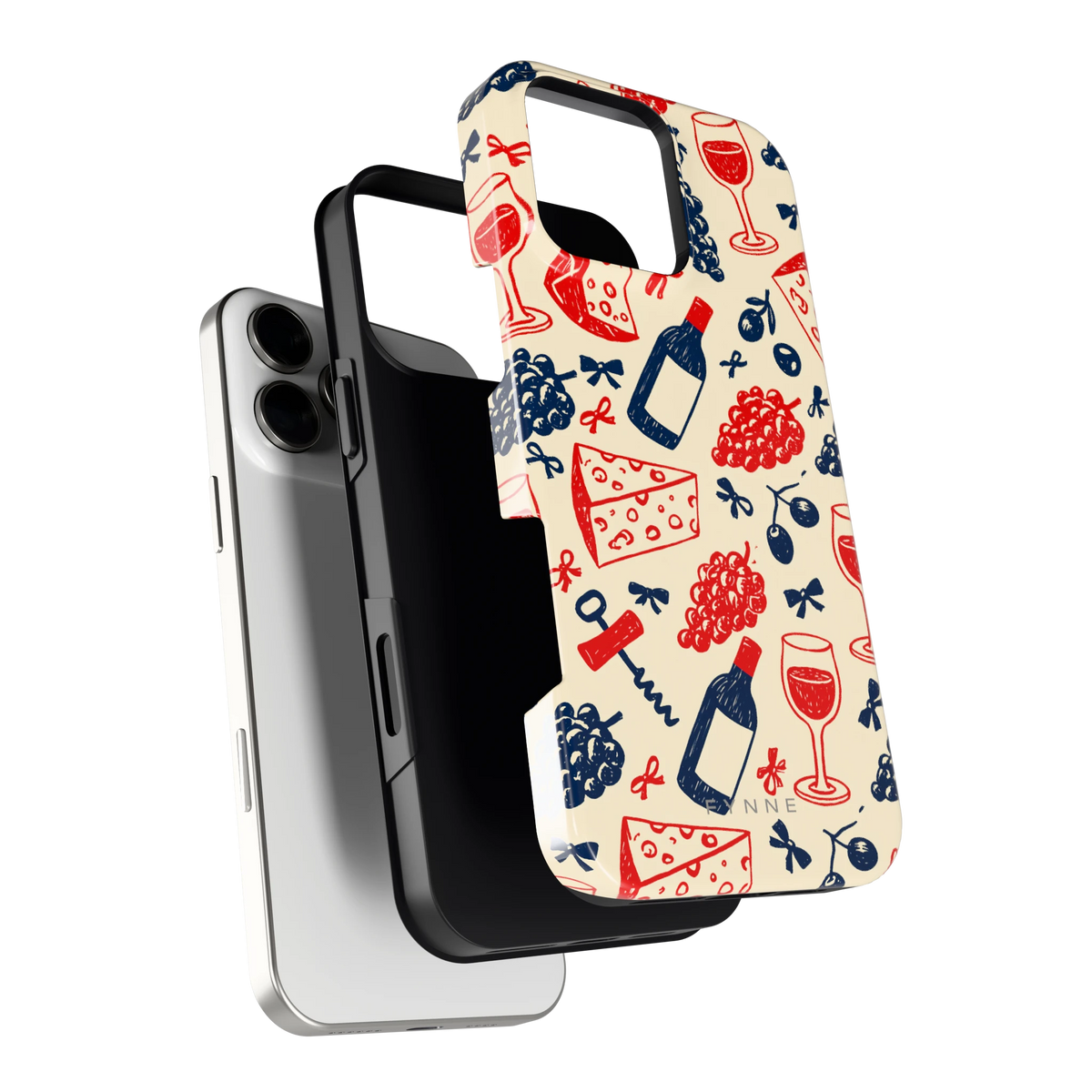 Wijn en Kaas Doodles hoesje voor iPhone 16 Pro Max, los van de telefoon