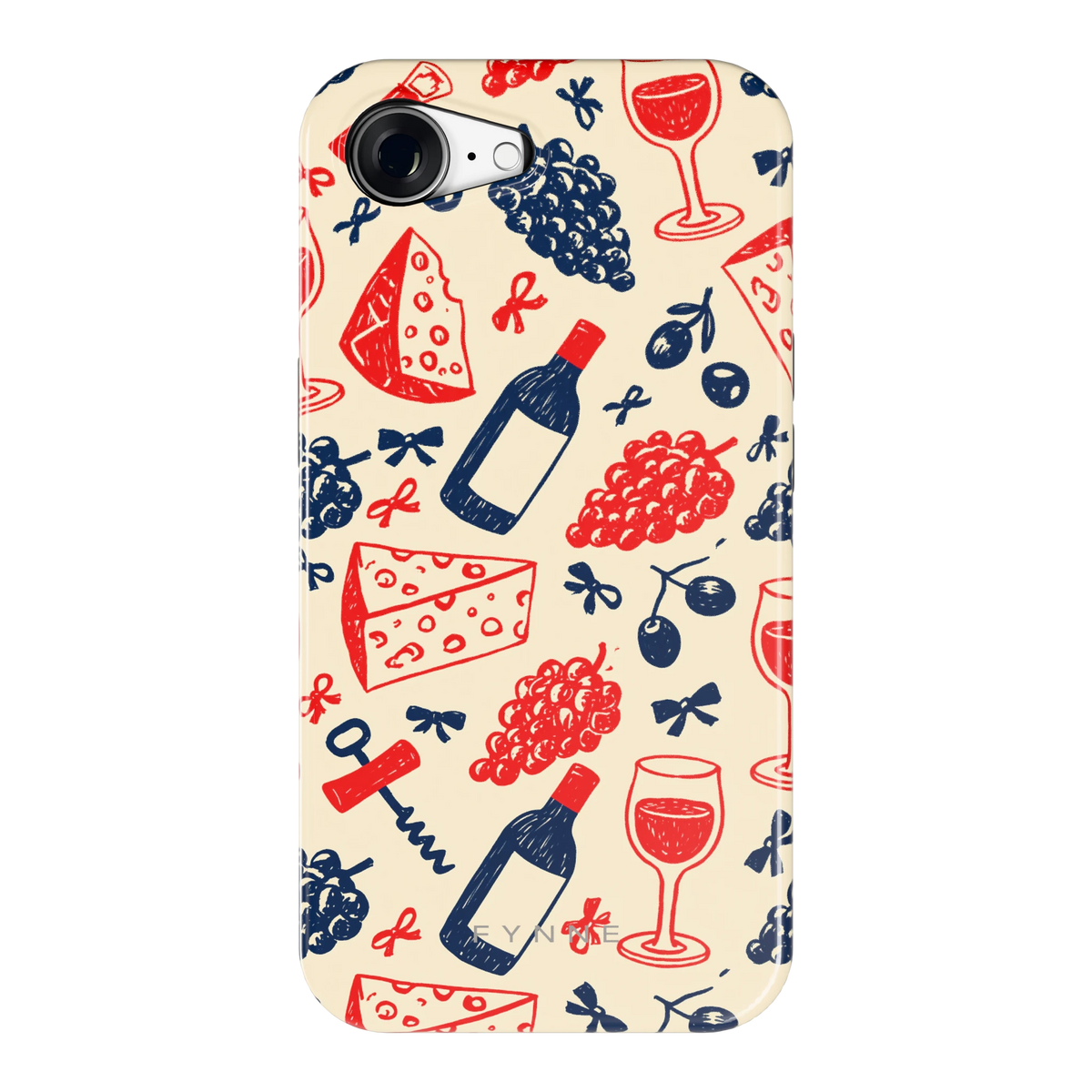 Wijn en Kaas Doodles hoesje voor iPhone 16e, achterkant