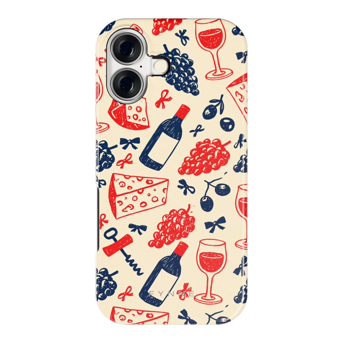 Wijn en Kaas Doodles hoesje voor iPhone 17, achterkant