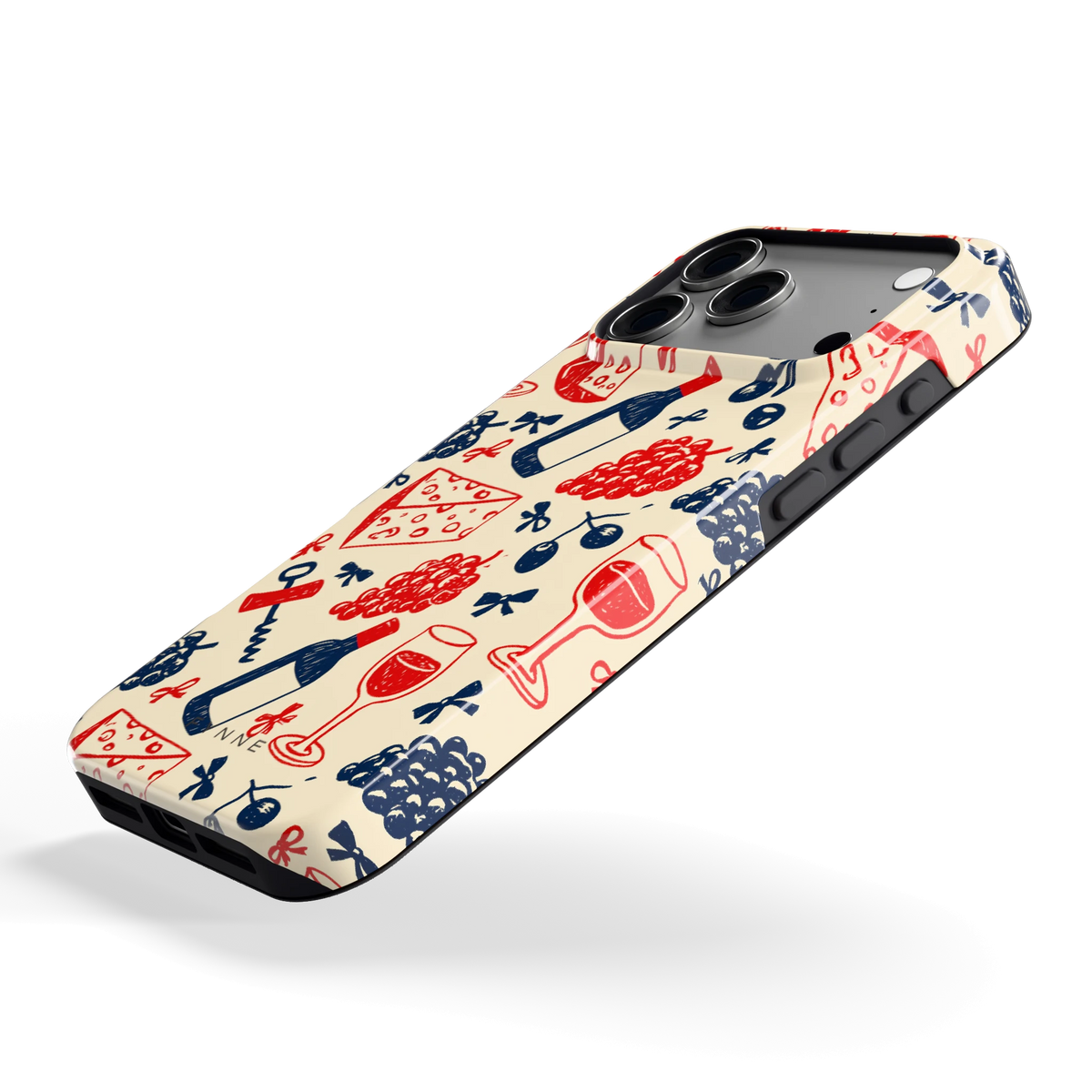 Wijn en Kaas Doodles hoesje voor iPhone 17 Pro Max, schuin