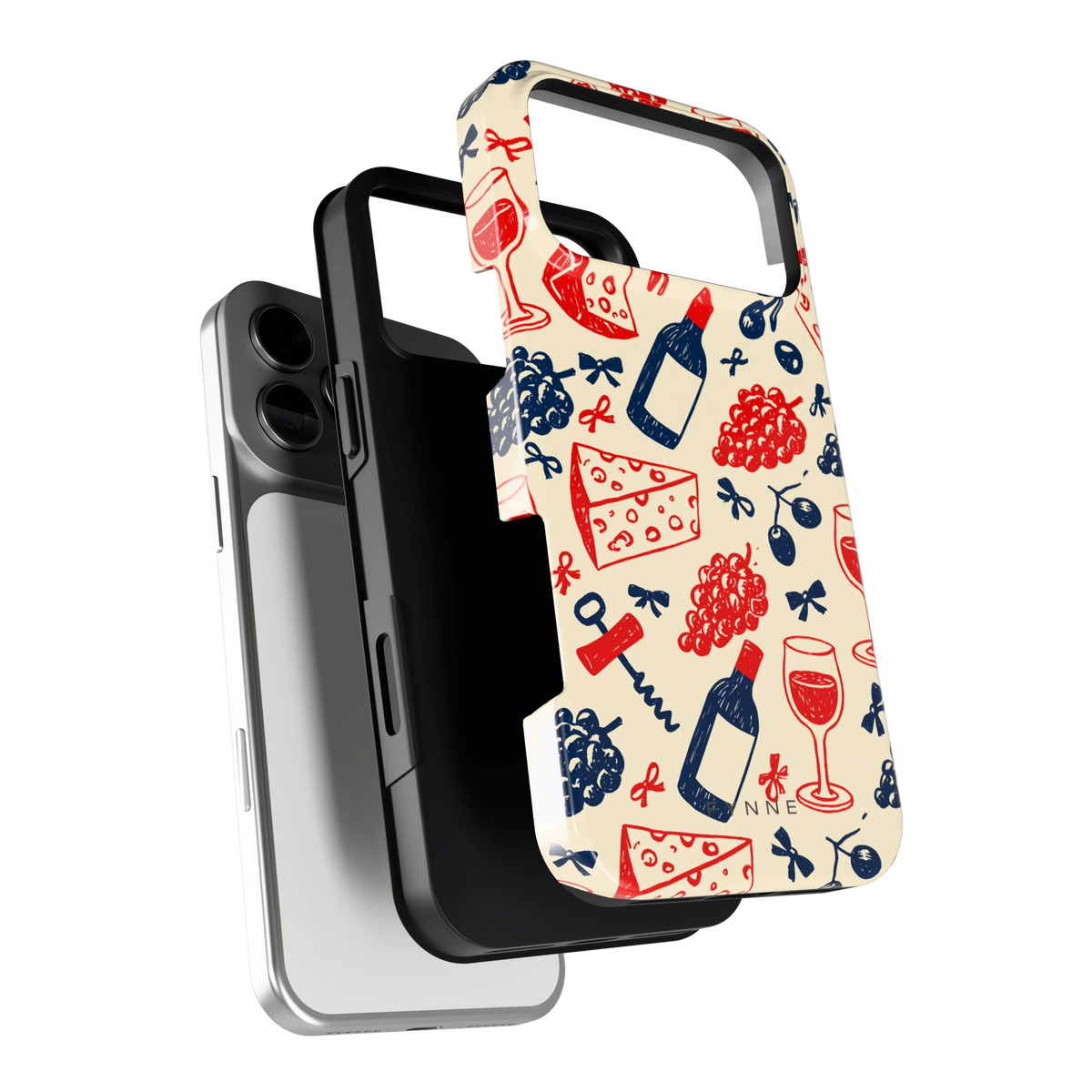 Wijn en Kaas Doodles hoesje voor iPhone 17 Pro Max, los van de telefoon