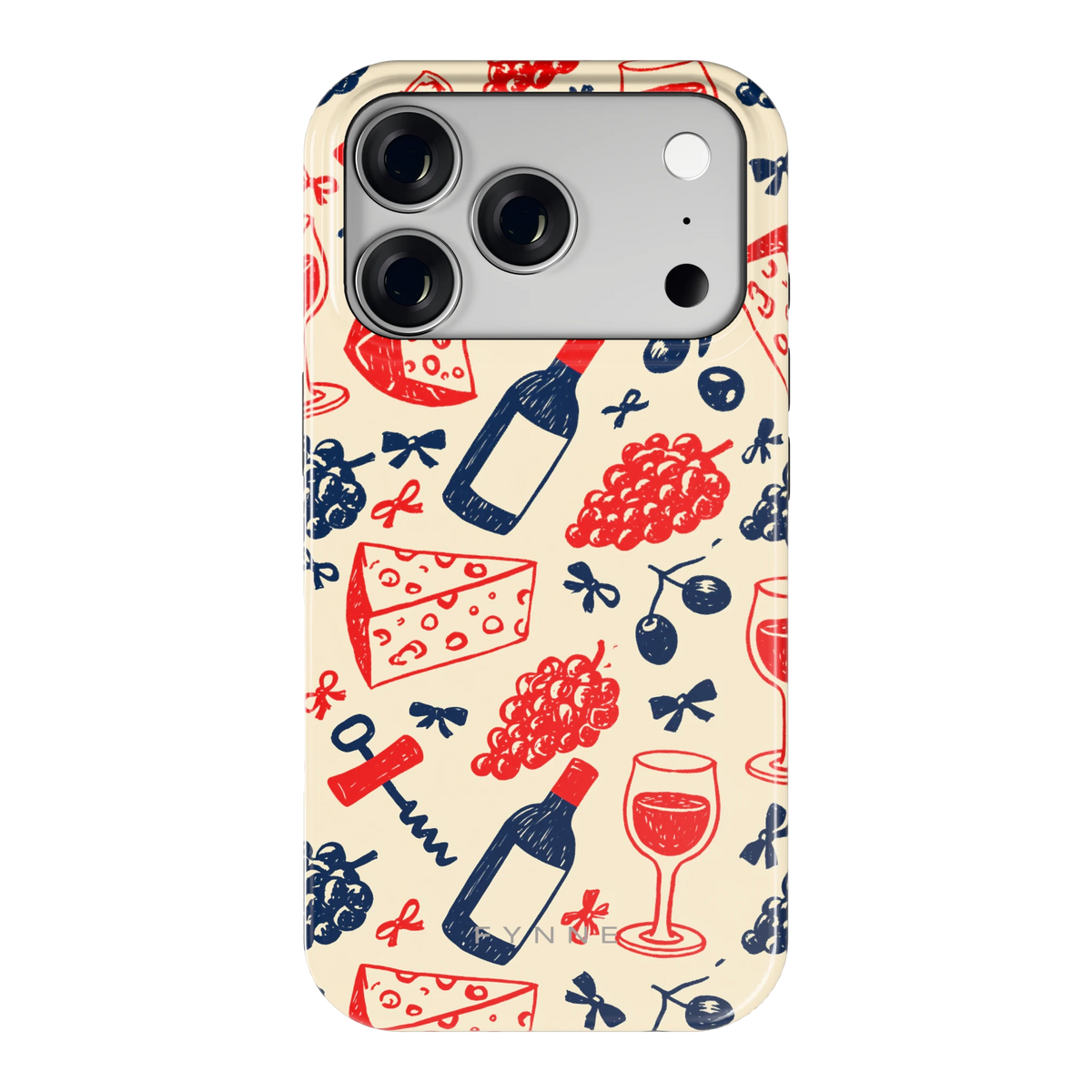 Wijn en Kaas Doodles hoesje voor iPhone 18 Pro, achterkant