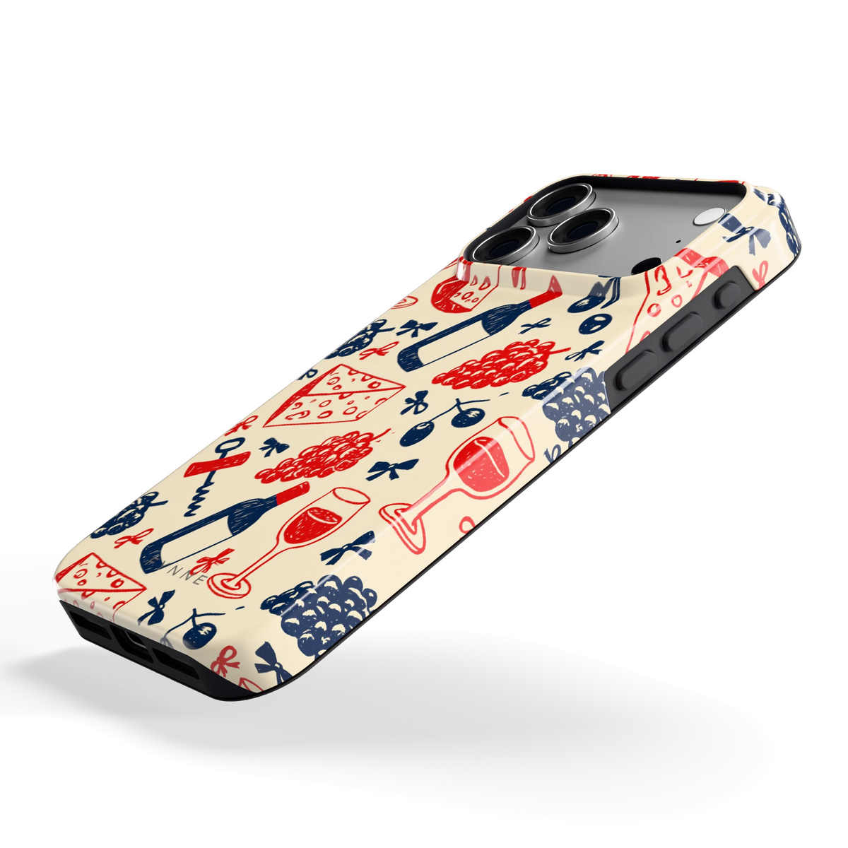 Wijn en Kaas Doodles hoesje voor iPhone 18 Pro Max, schuin