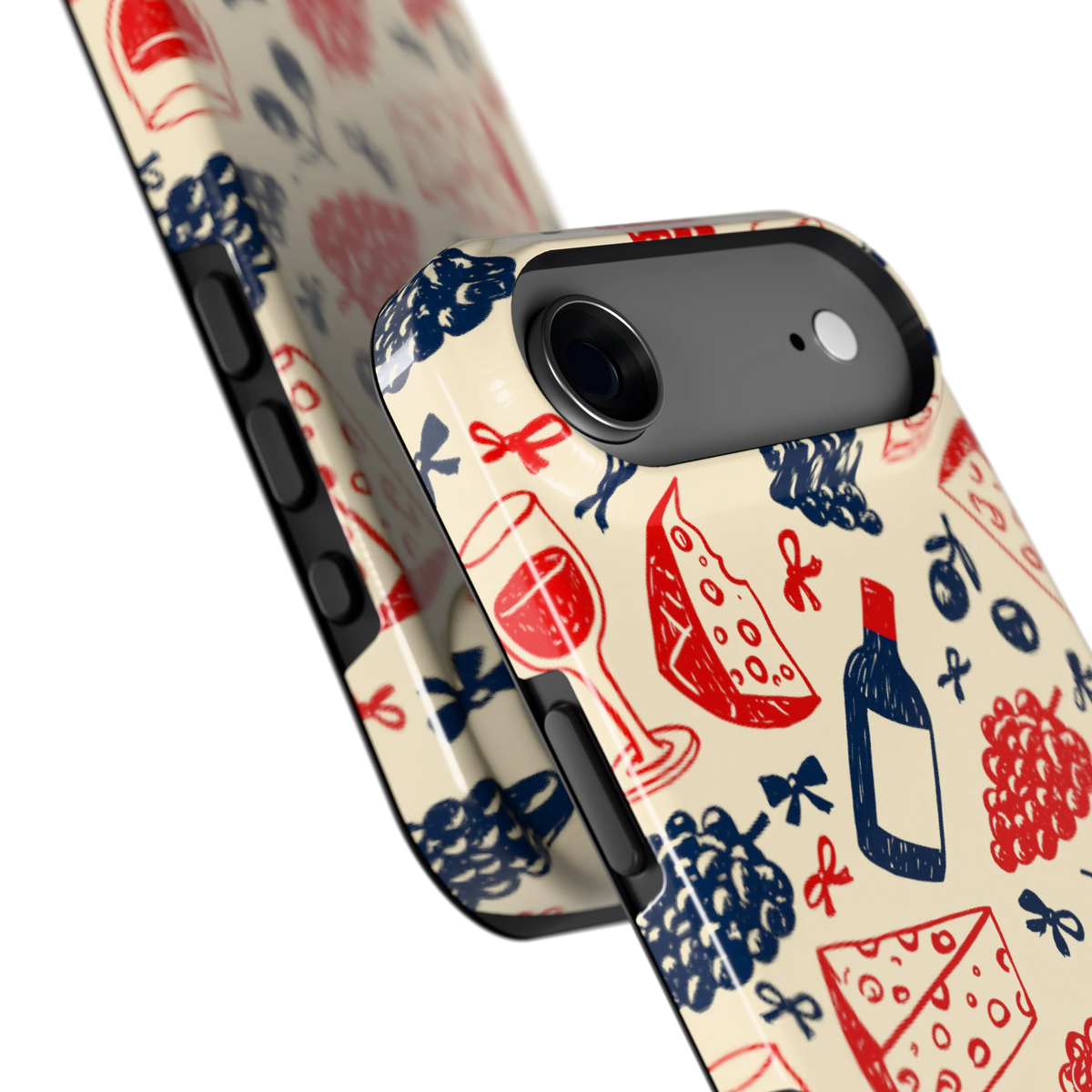 Wijn en Kaas Doodles hoesje voor iPhone Air, close-up