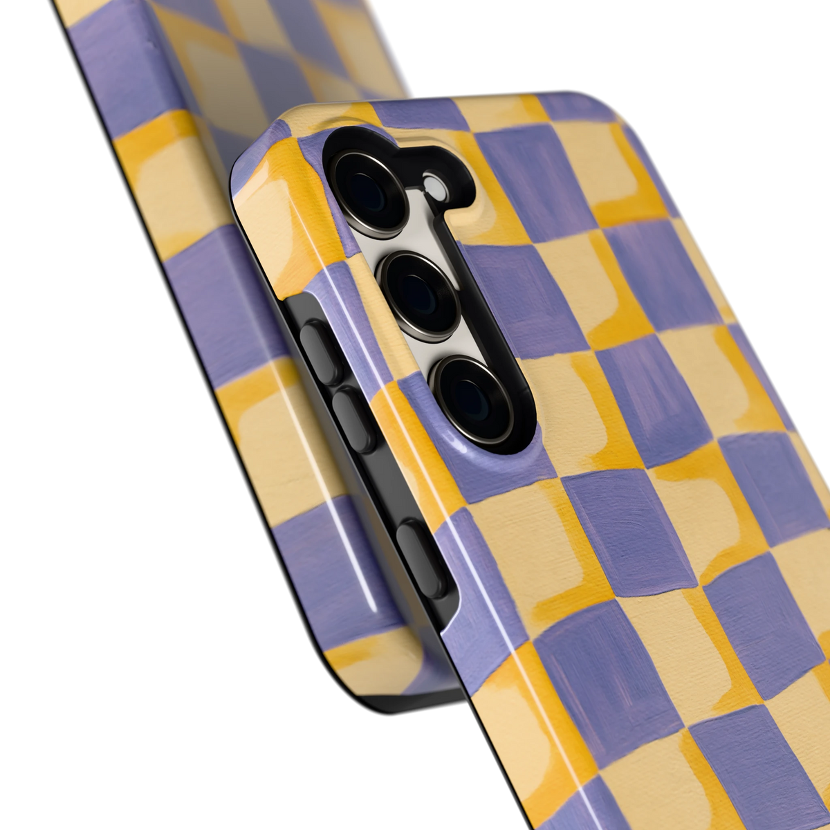 Golvend Dambord hoesje voor Galaxy S23+, close-up