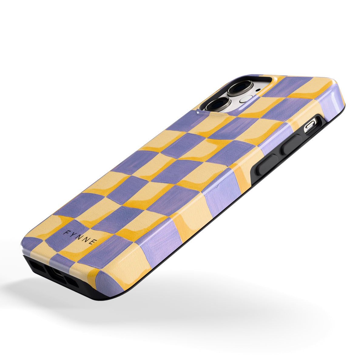 Golvend Dambord hoesje voor iPhone 12 mini, schuin