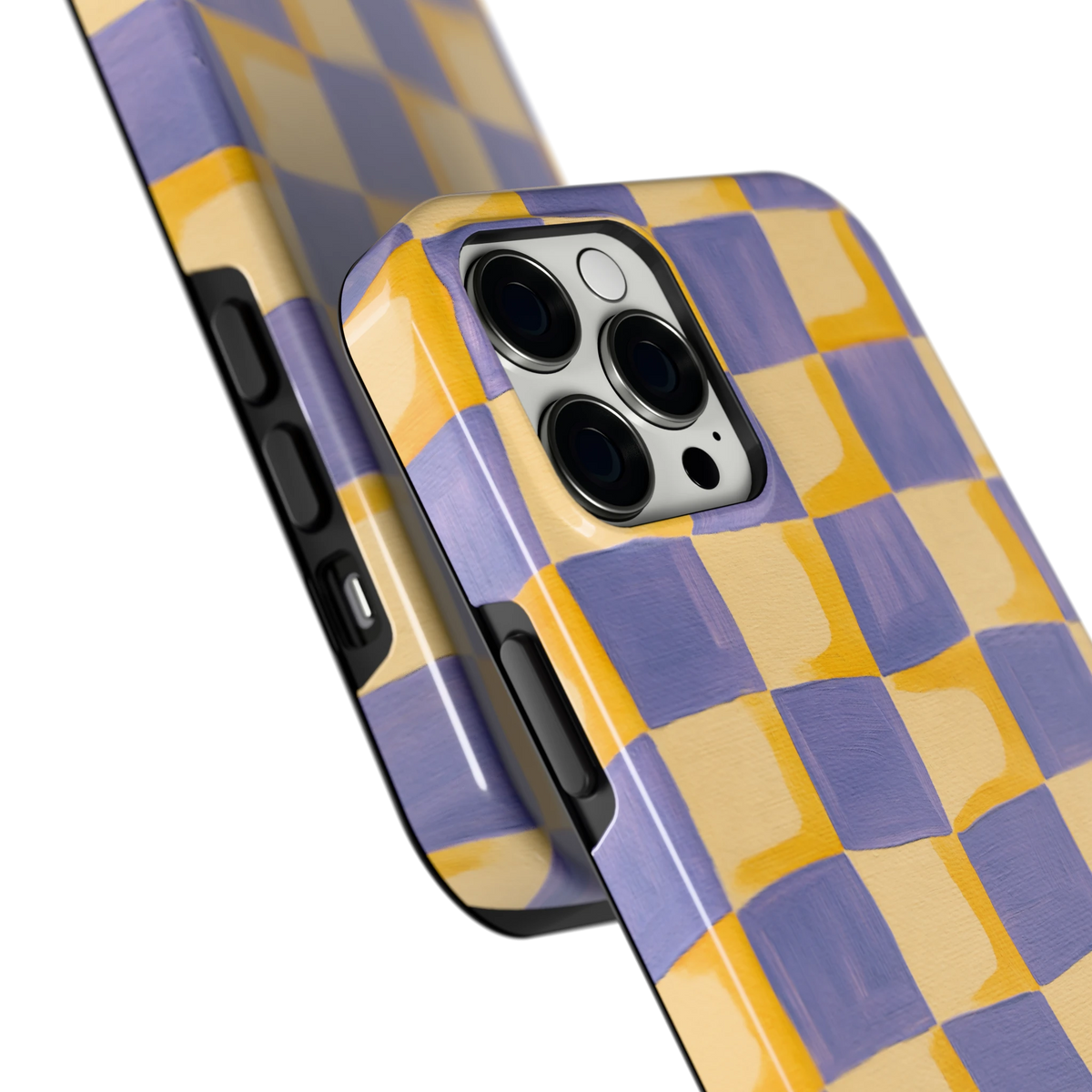 Golvend Dambord hoesje voor iPhone 12 Pro Max, close-up
