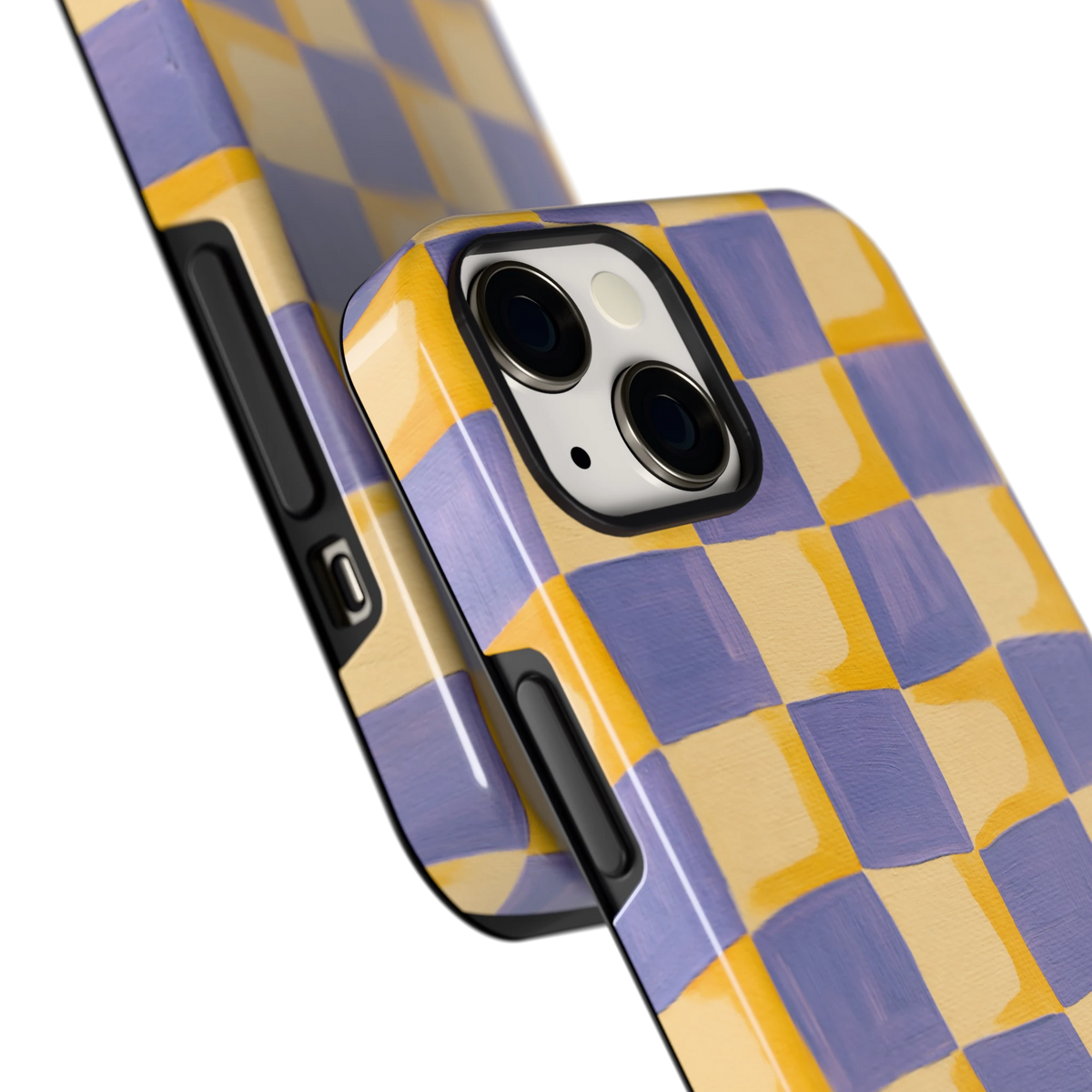 Golvend Dambord hoesje voor iPhone 13, close-up