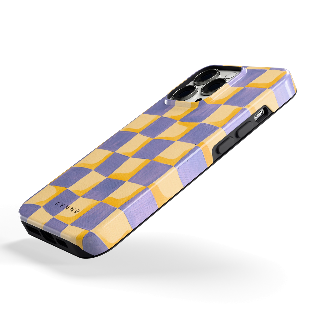 Golvend Dambord hoesje voor iPhone 13 Pro, schuin