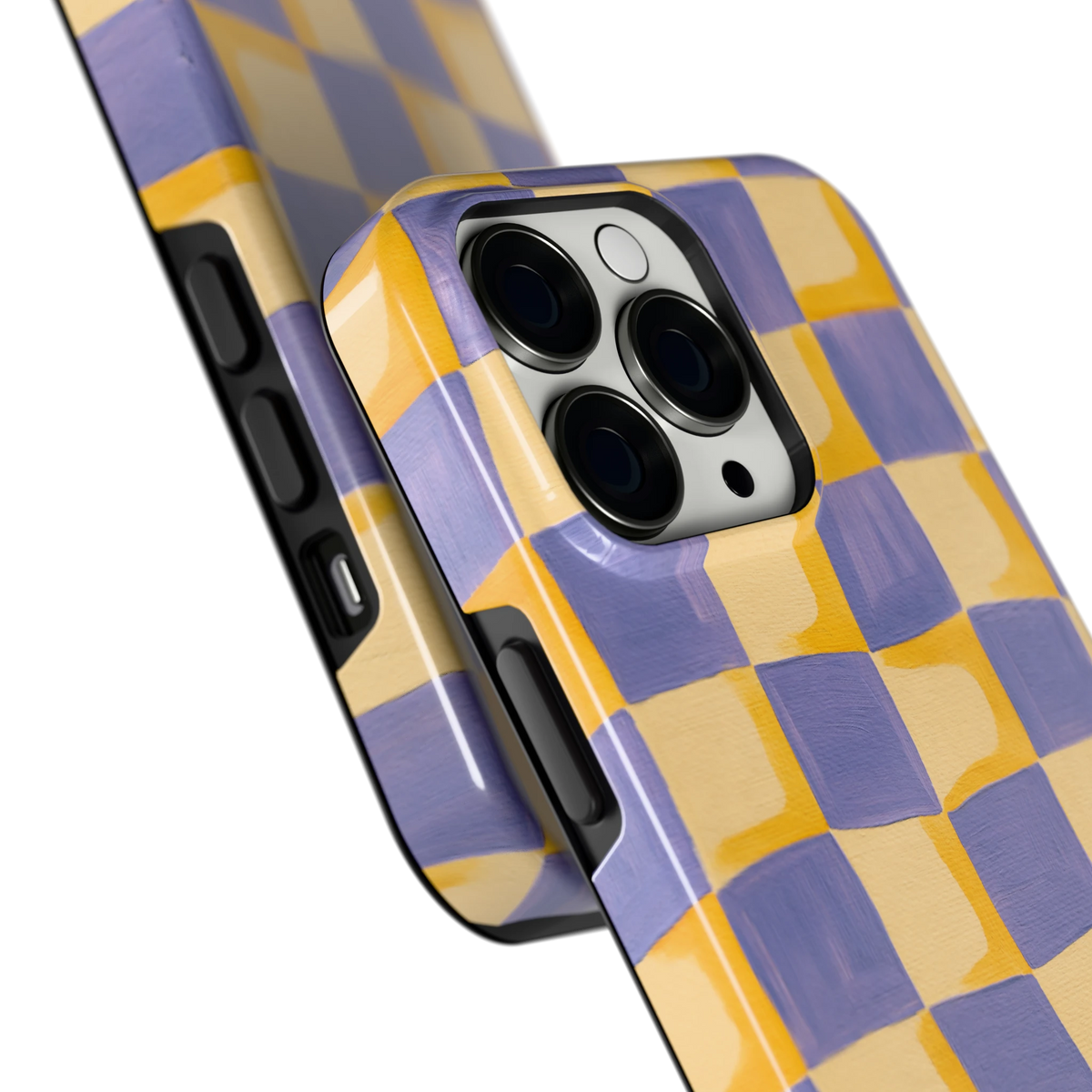 Golvend Dambord hoesje voor iPhone 13 Pro, close-up