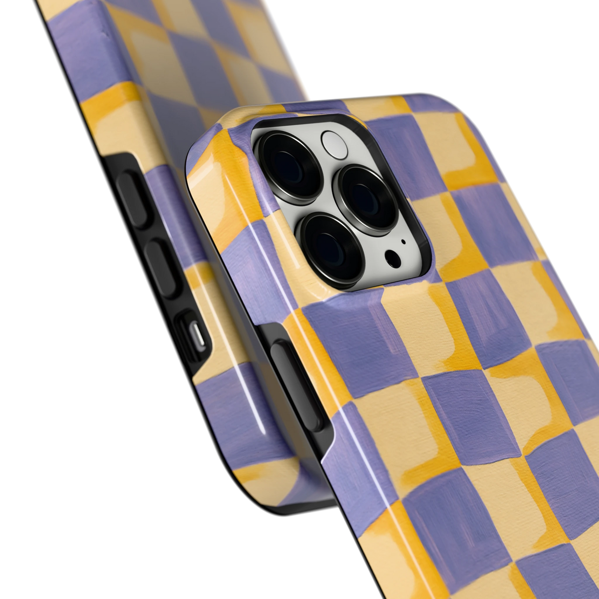 Golvend Dambord hoesje voor iPhone 13 Pro Max, close-up