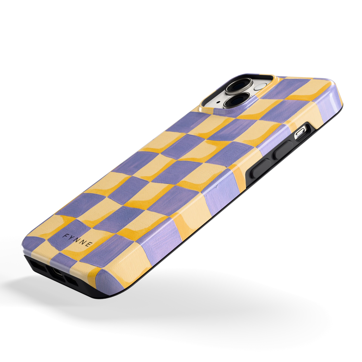 Golvend Dambord hoesje voor iPhone 14, schuin